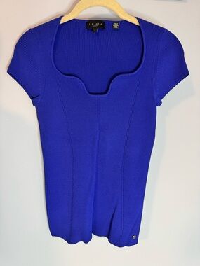 Ted Baker CyndiyBlue Ribbed Scoop-Neck Short Sleeve Top